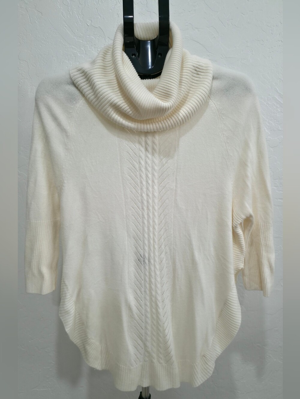 Westbound Cream Cowl-Neck Cable-Front Sweater